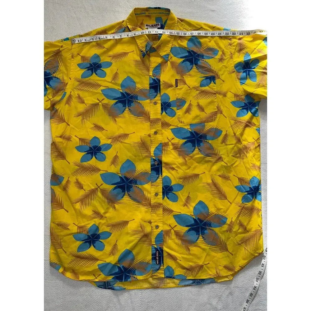 MOJEANS Yellow Blue Floral Tropical Palm Tree Print Button Up Shirt 3XL Vintage - Picture 13 of 15